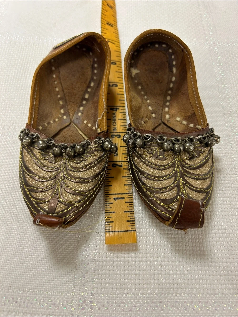 Embellished child Flat Slip-On in Brown and Gold
